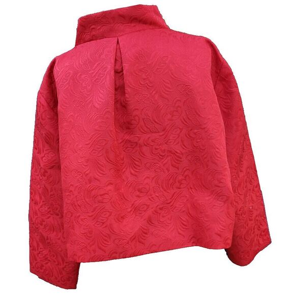 Acevog Woven Bright Red Floral Print Brocade Boxy Bolero Mandarin Collar Sz XXL - Picture 3 of 4